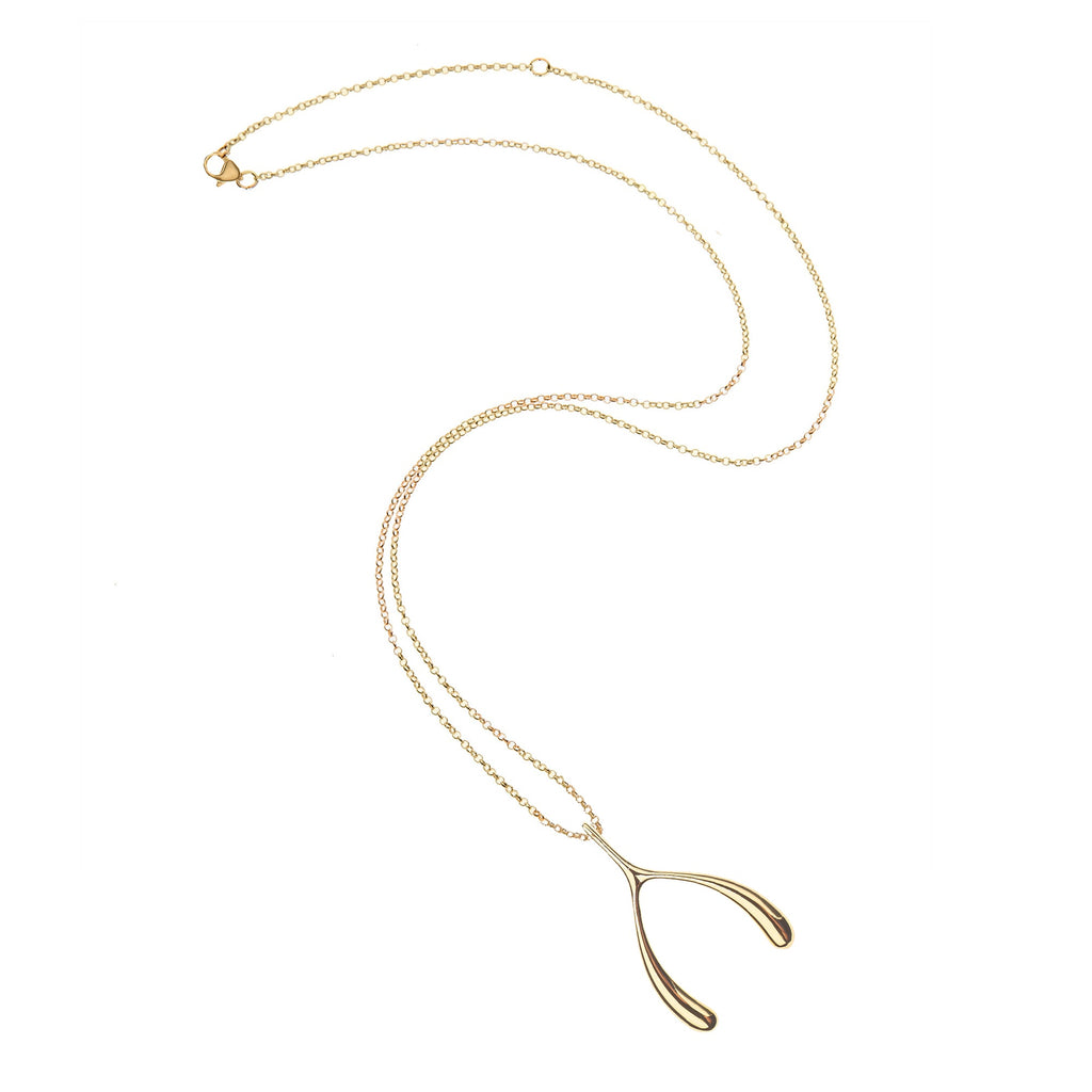 LUCKY Gold Wishbone Pendant