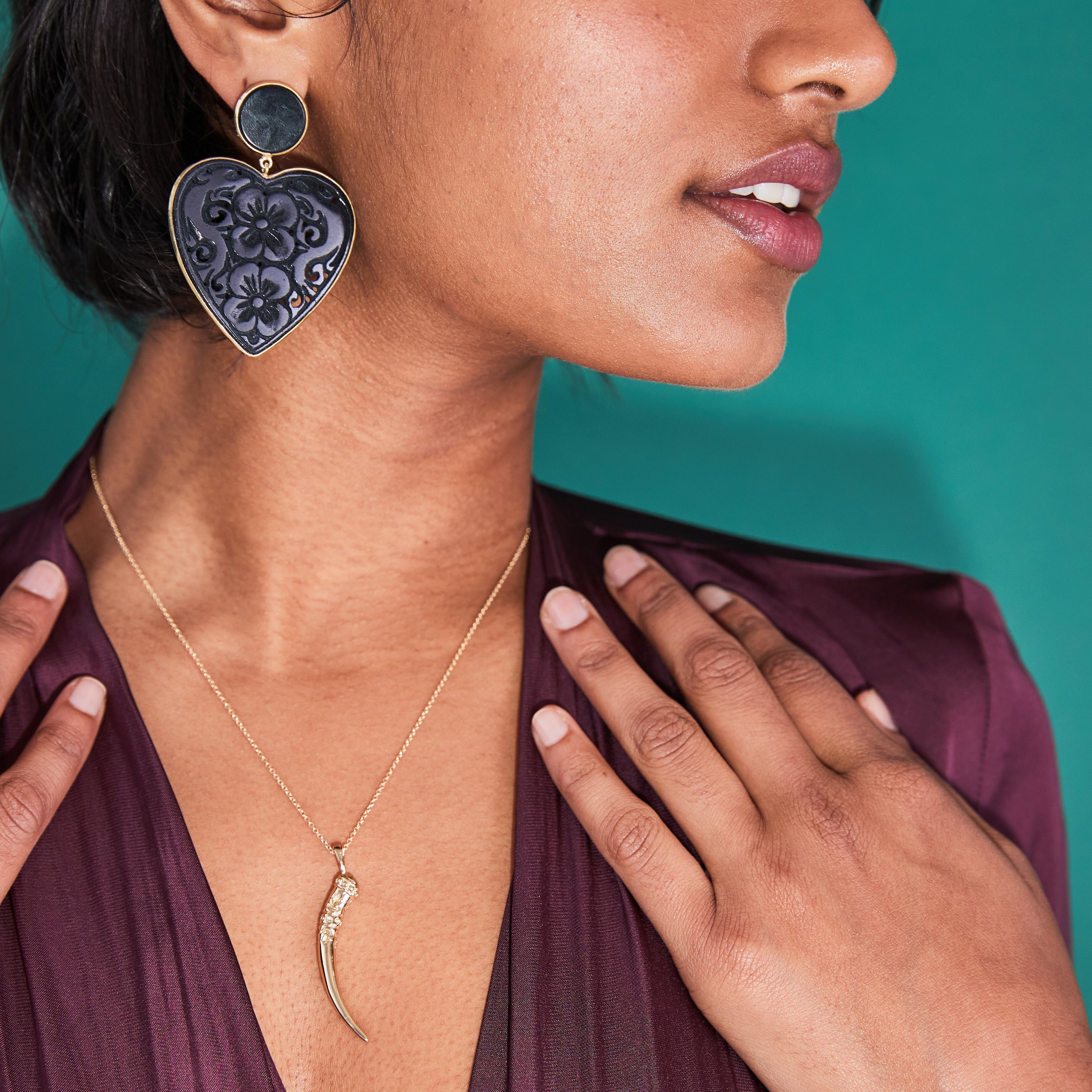 LOVE Fuchsia Carved Agate Earrings