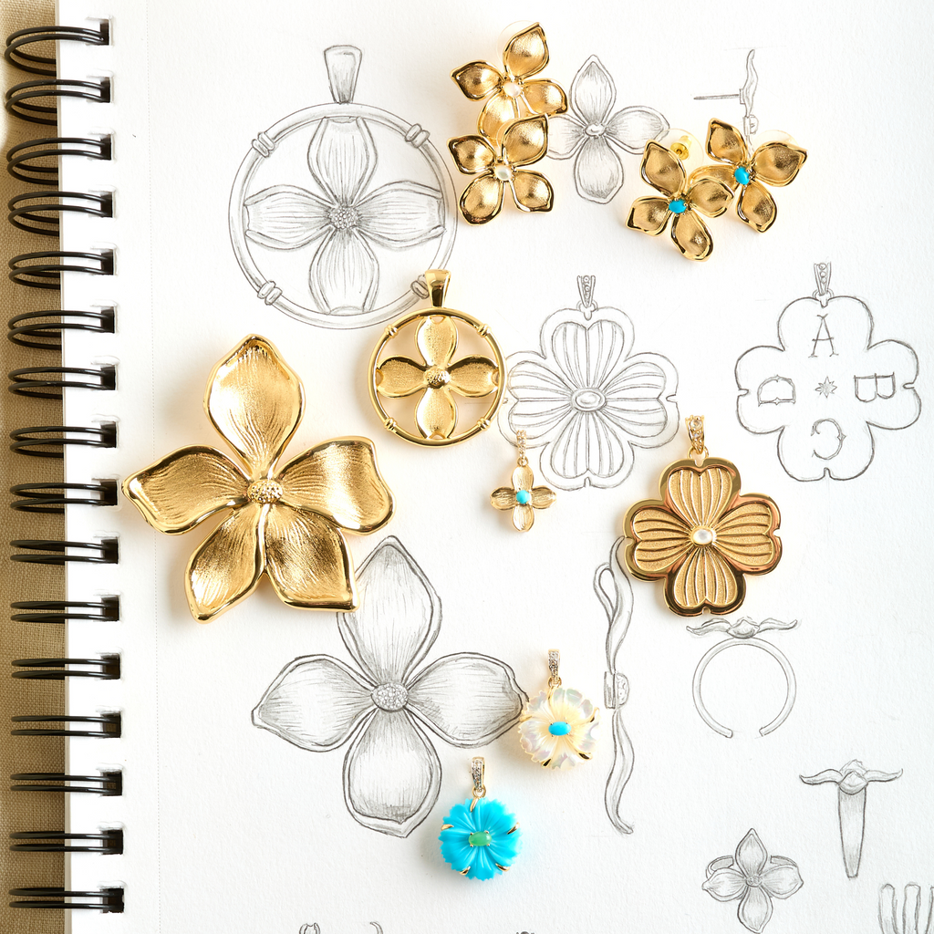 JOY Turquoise Cherry Blossom Pendant in Solid Gold