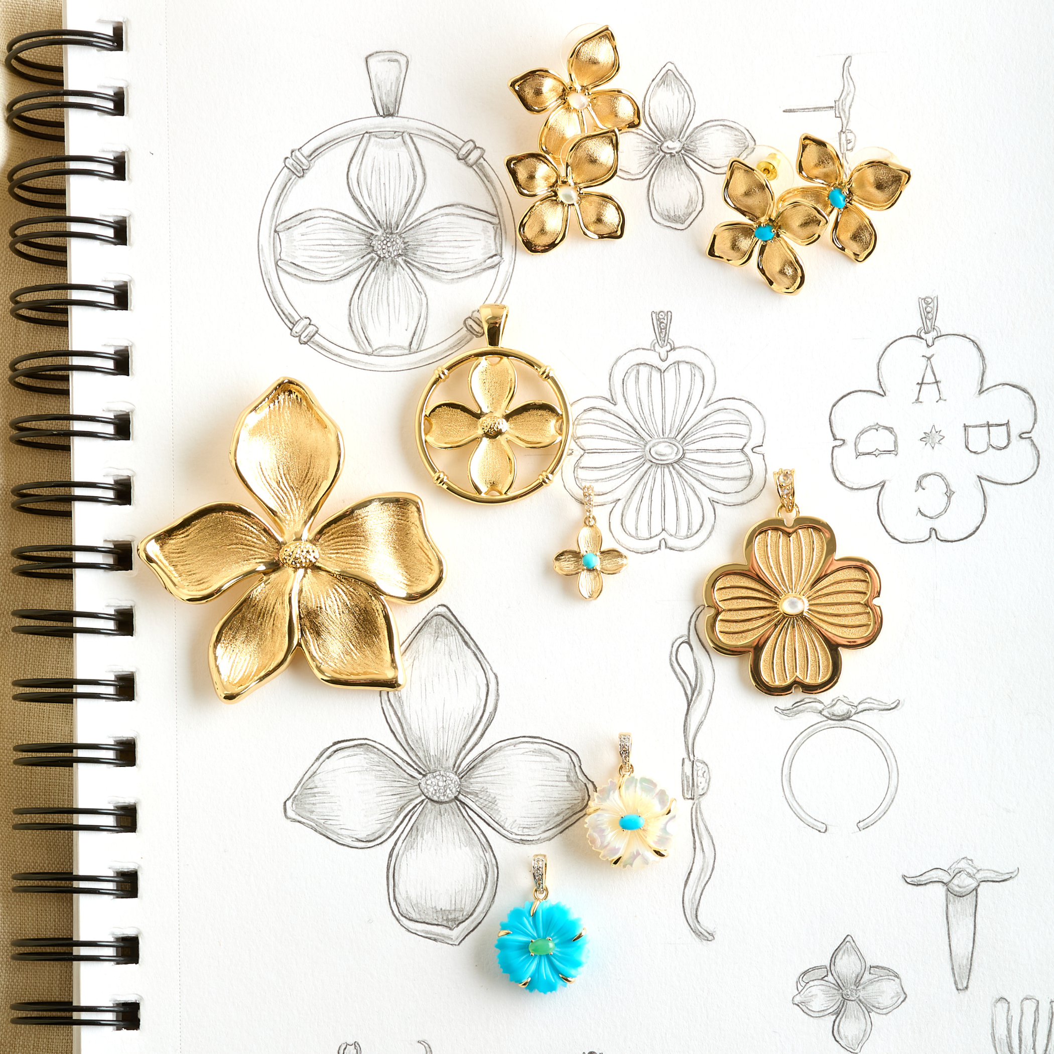 JOY Turquoise Cherry Blossom Pendant in Solid Gold