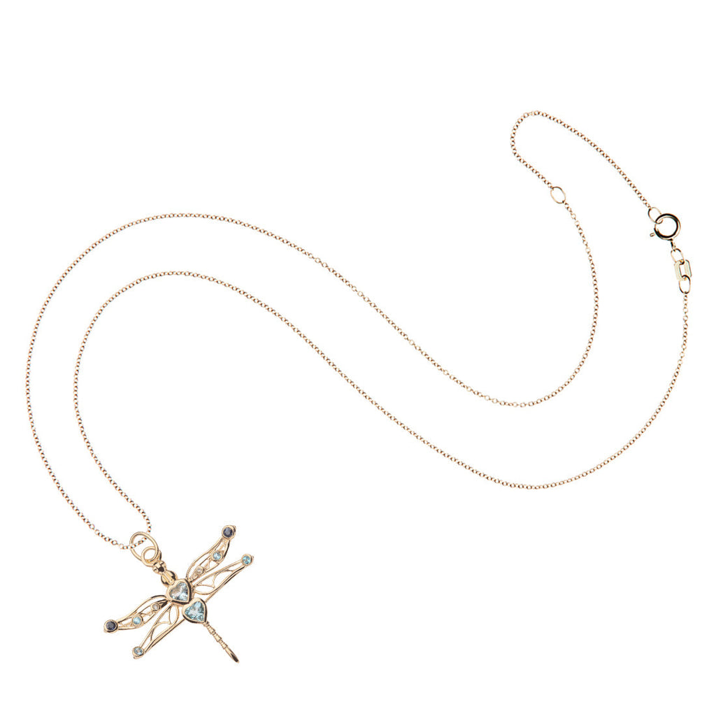 PEACE Dragonfly Pendant in Solid Gold