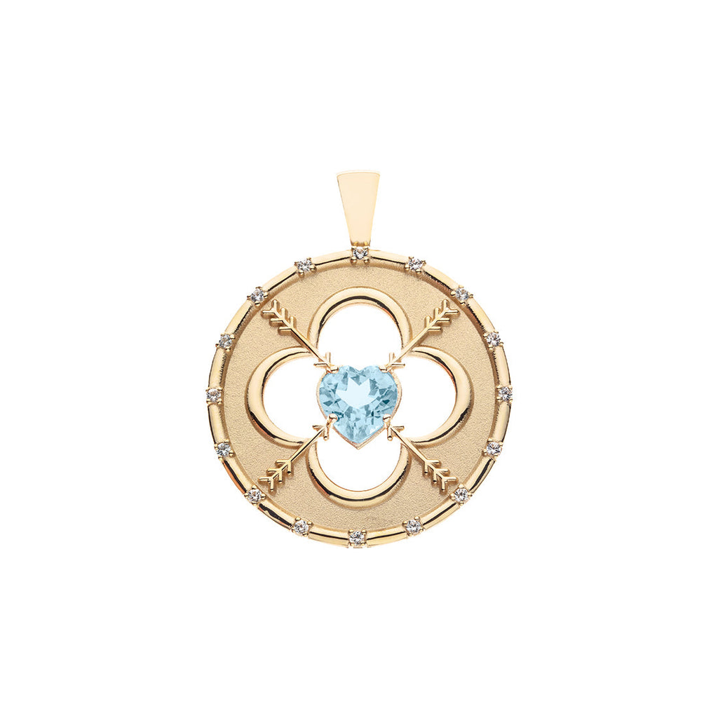LOVE 14k Sky Blue Topaz Quatrefoil Coin Pendant