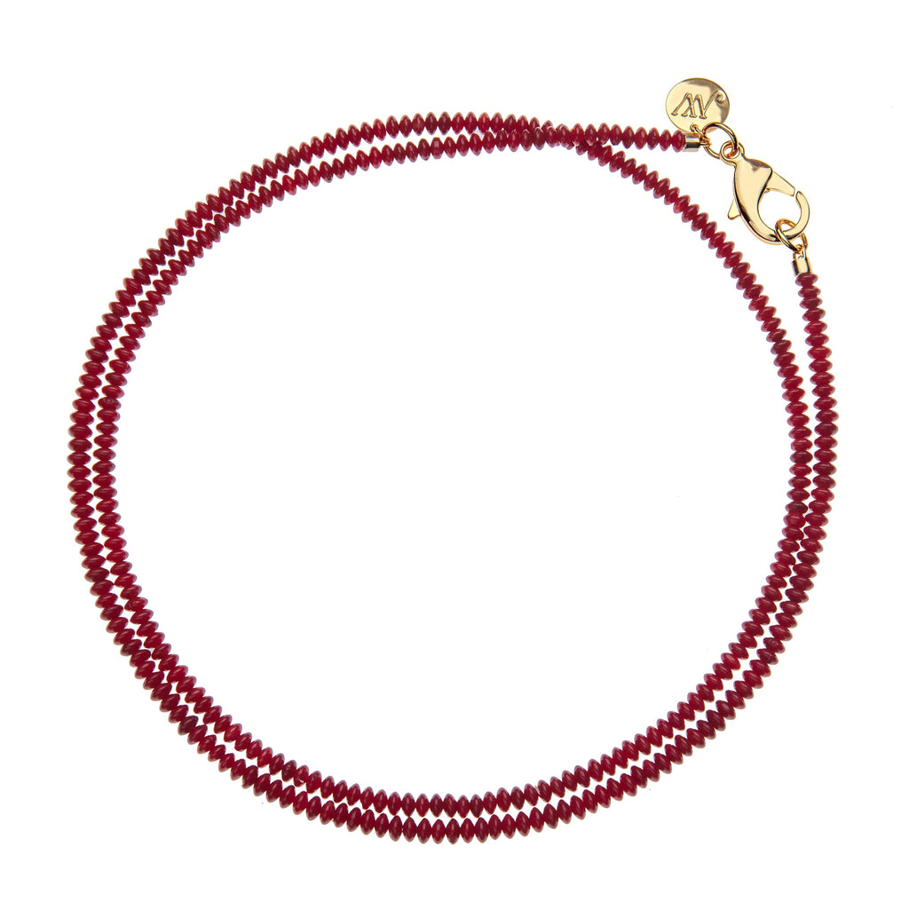 Double Wrap Beaded Necklace in Crimson Coral