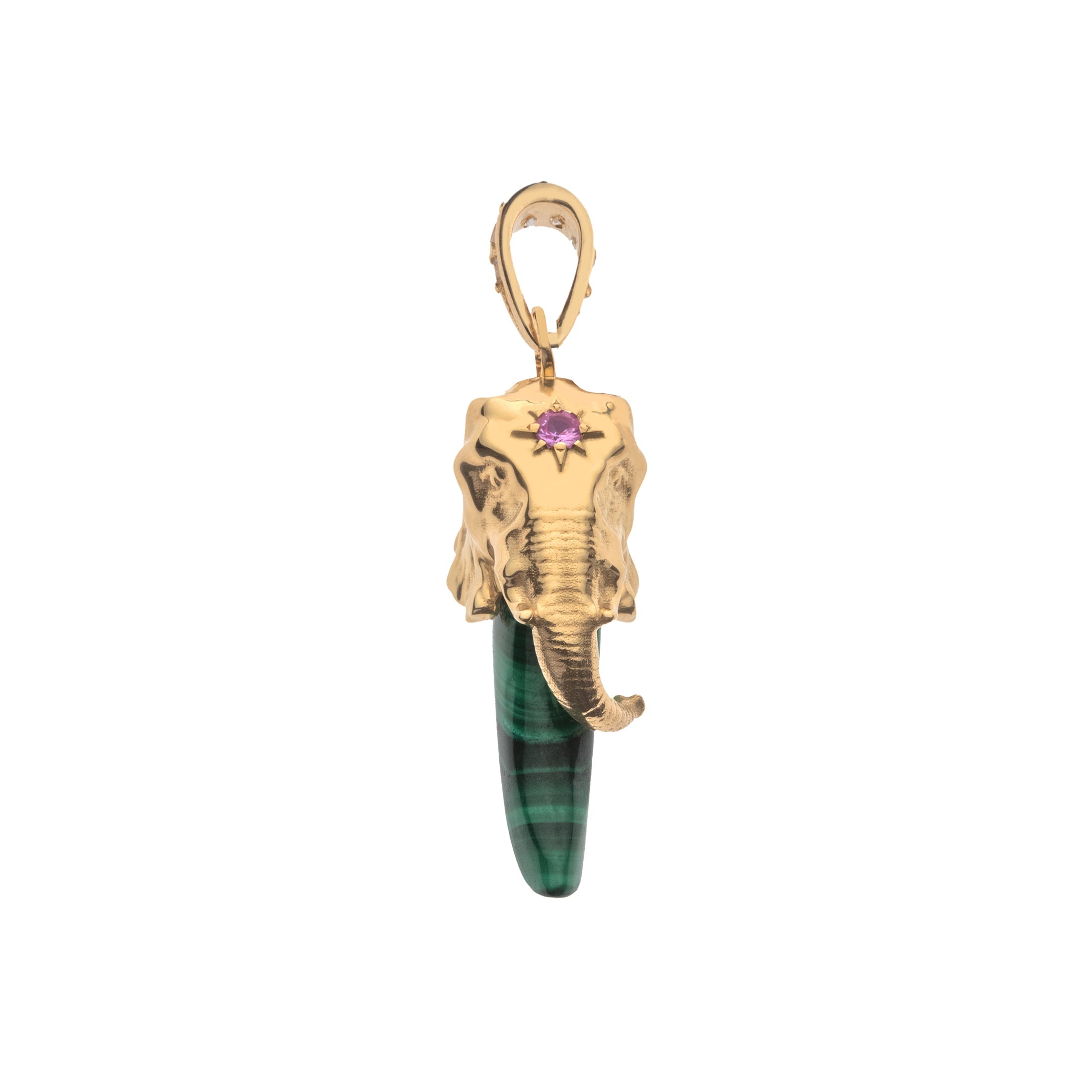 PROTECT 14k Elephant Head Malachite Tusk Pendant