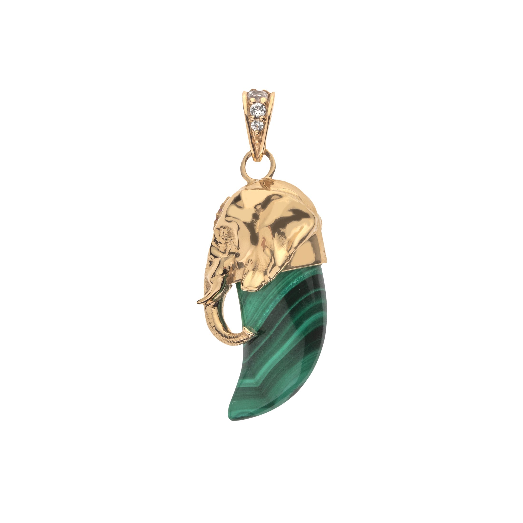 PROTECT 14k Elephant Head Malachite Tusk Pendant
