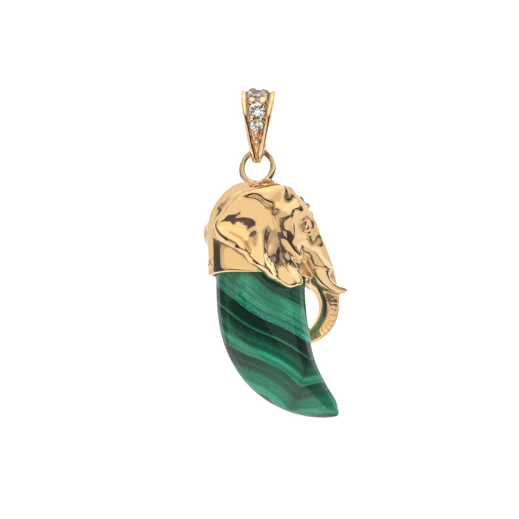 PROTECT 14k Elephant Head Malachite Tusk Pendant