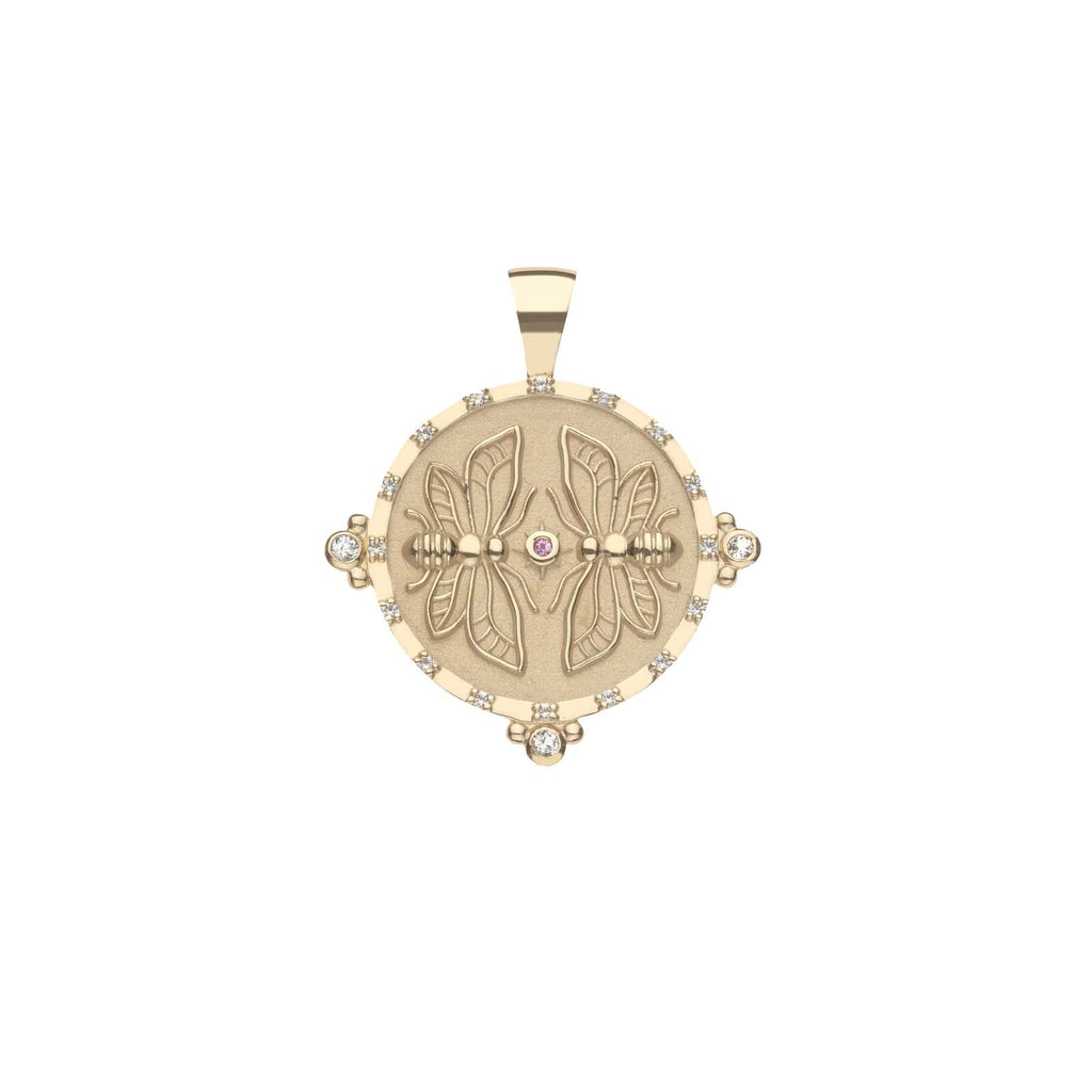 Sisters Forever JW Small Embellished Pendant Coin in 14k