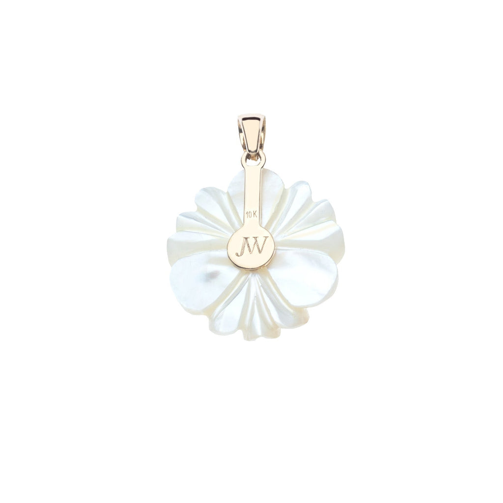 JOY Mother of Pearl Carved Daisy Pendant in Solid Gold