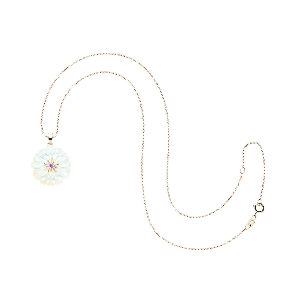 JOY Mother of Pearl Carved Daisy Pendant in Solid Gold