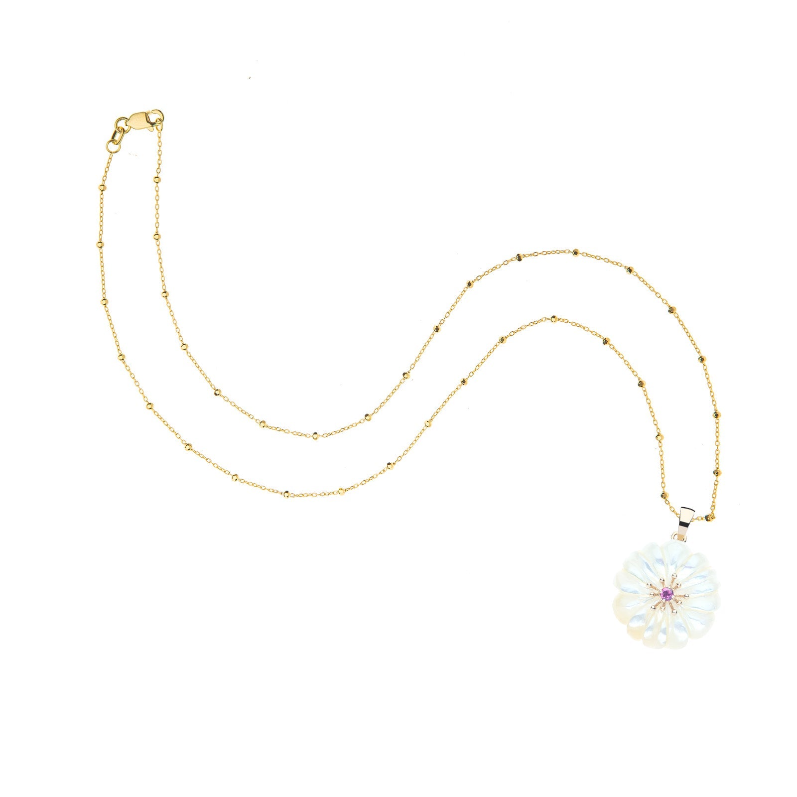 JOY Mother of Pearl Carved Daisy Pendant in Solid Gold