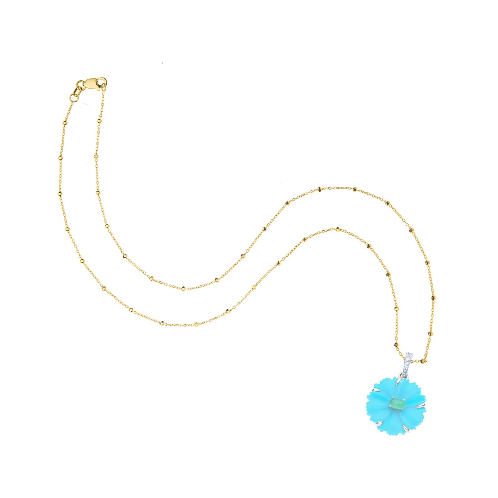 JOY Turquoise Cherry Blossom Pendant in Solid Gold