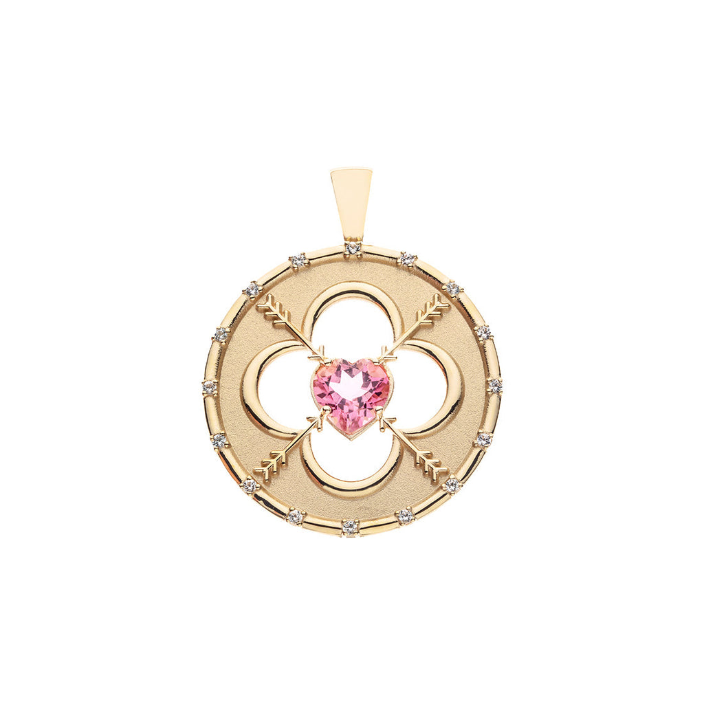 LOVE 14k Pink Tourmaline Quatrefoil Coin Pendant
