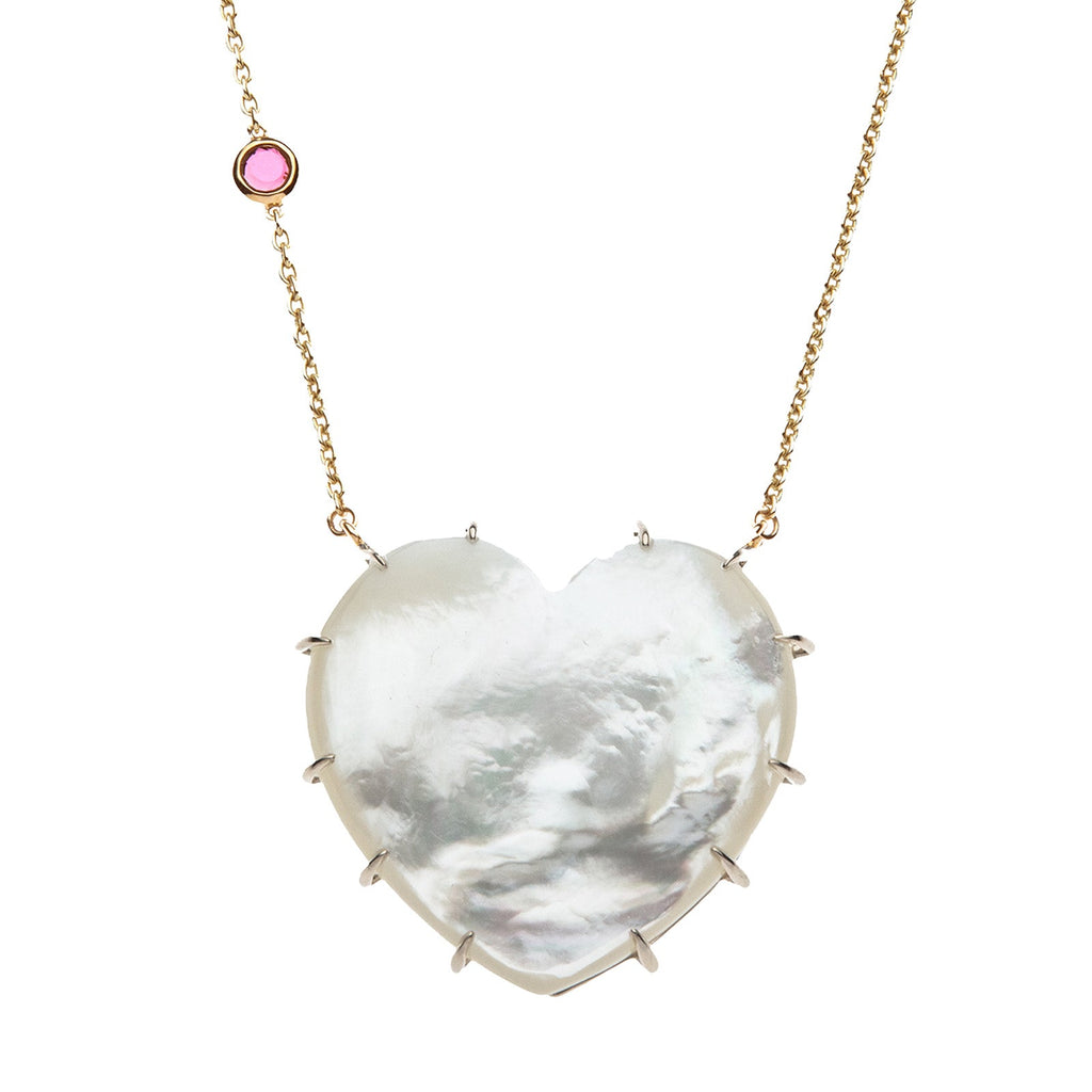 LOVE Spotlight Mother of Pearl Carved Heart Necklace with Gold Setting
