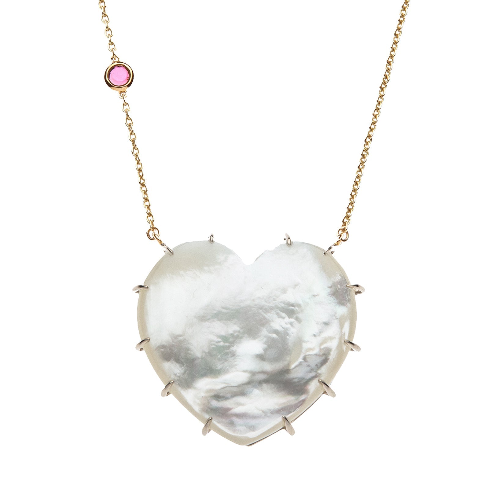 LOVE Spotlight Mother of Pearl Carved Heart Necklace with Gold Setting