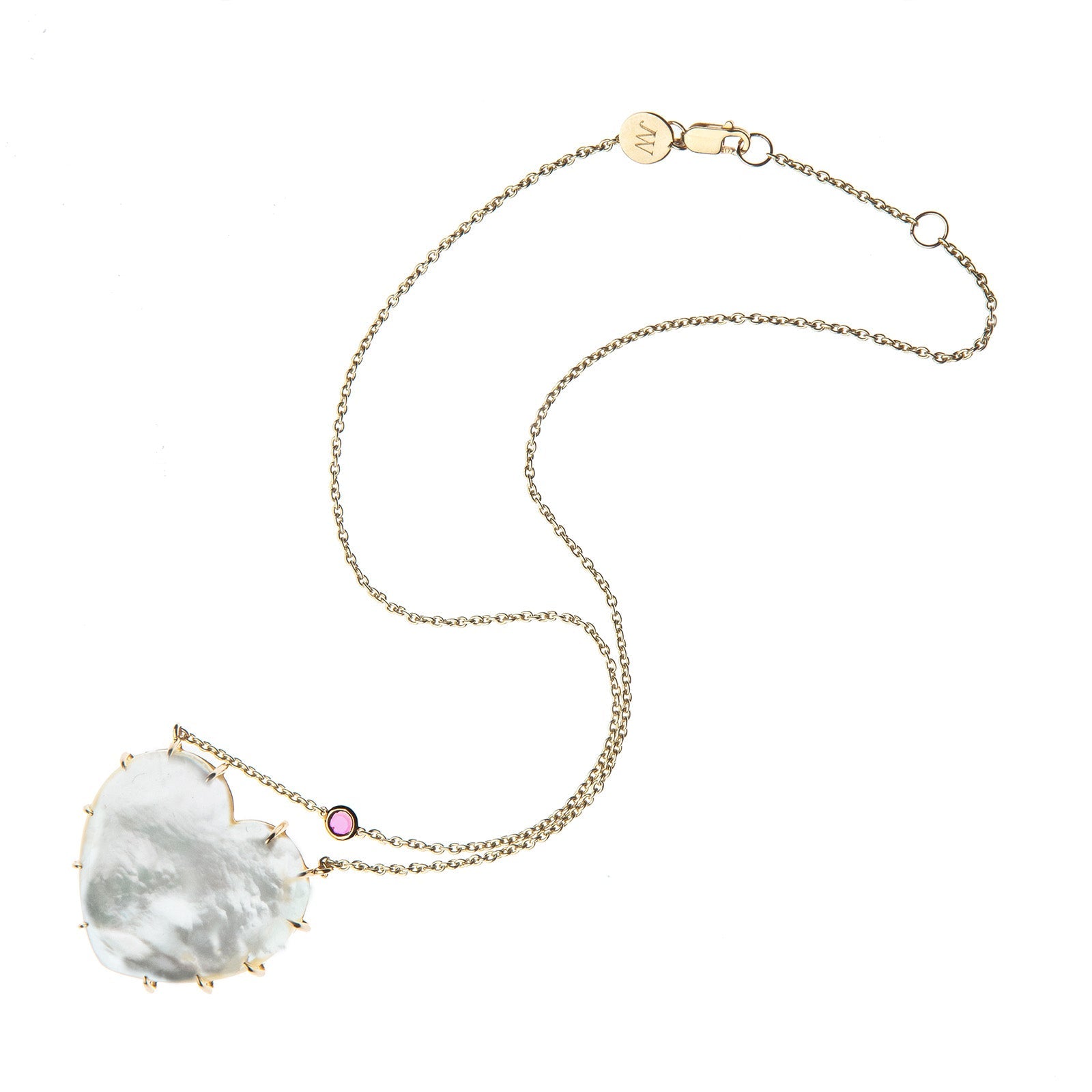 LOVE Spotlight Mother of Pearl Carved Heart Necklace with Gold Setting