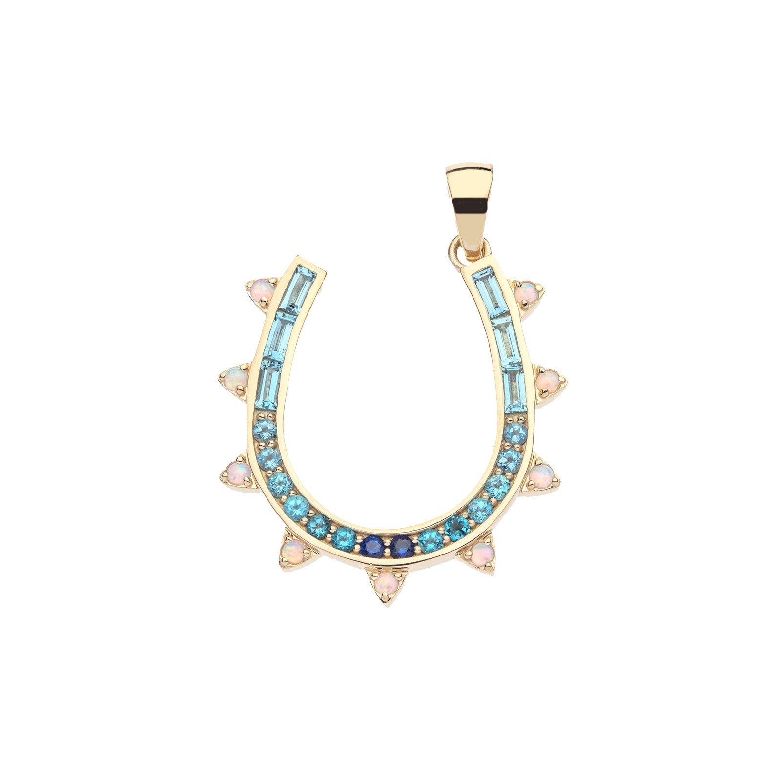 LUCKY Over The Rainbow Horseshoe in Solid Gold with Blue Ombre Stones