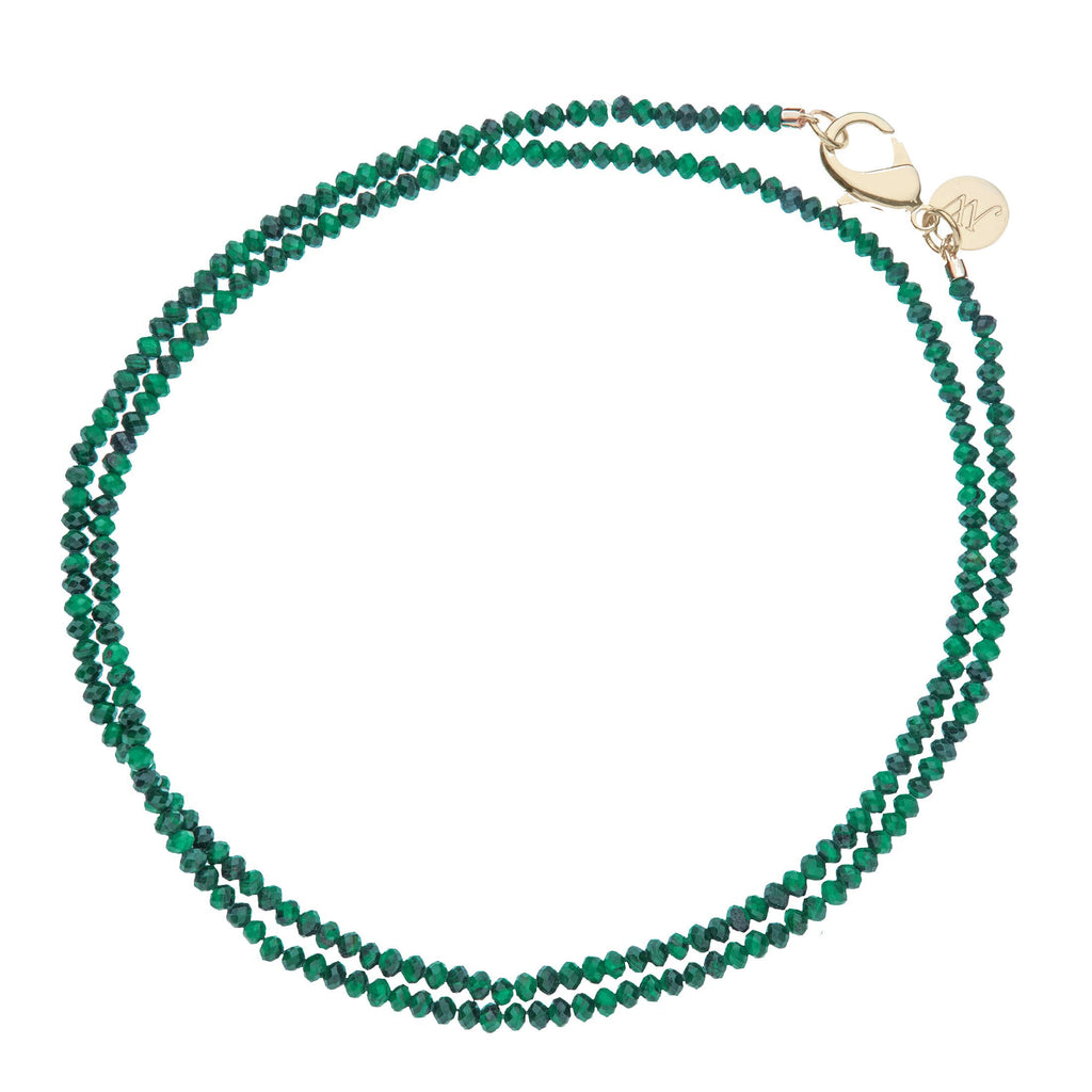 Double Wrap Diamond Cut Beaded Necklace in Malachite