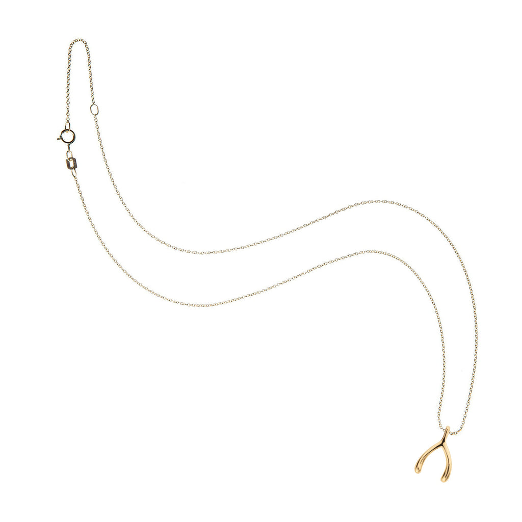 LUCKY Gold Mini Wishbone Pendant in 10k
