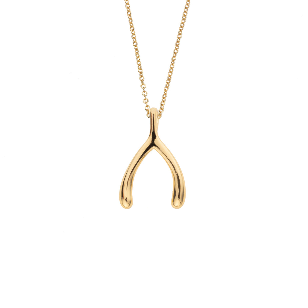 LUCKY Gold Mini Wishbone Pendant in 10k