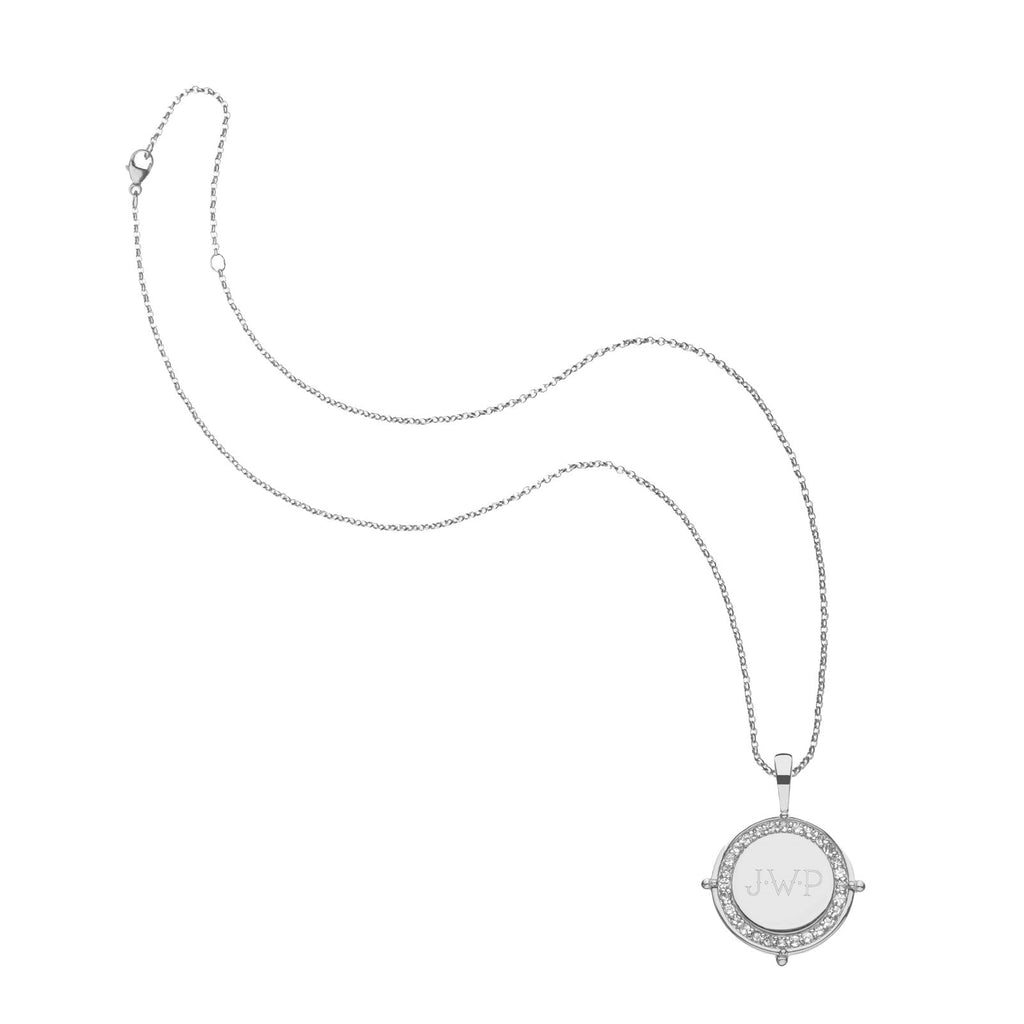 Embellished Personalized Petite Coin Pendant in Silver