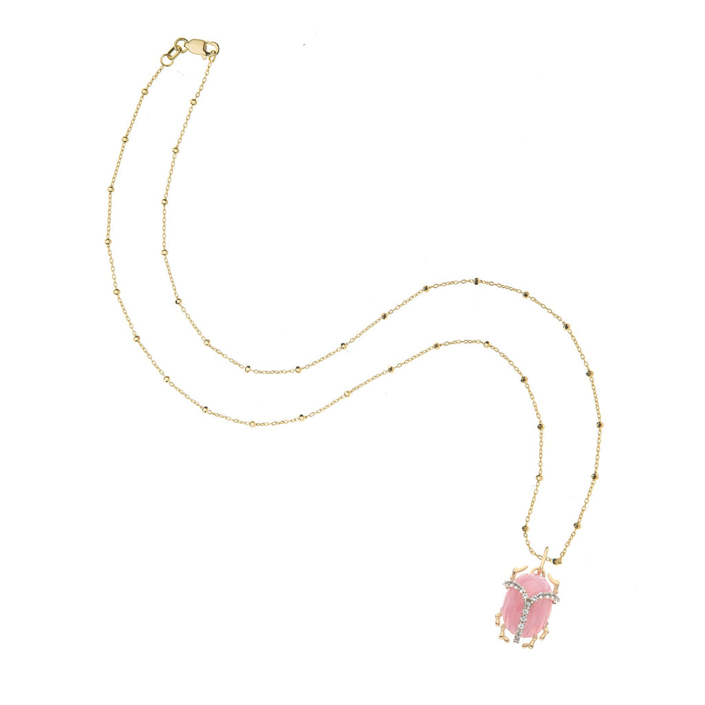 PROTECT Pink Jade Scarab Pendant in Solid Gold