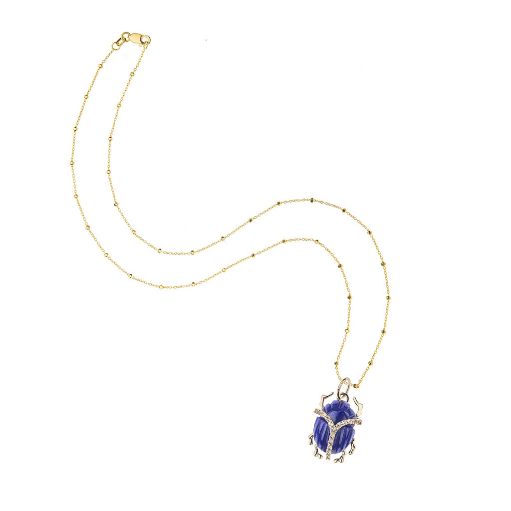 PROTECT Lapis Scarab Pendant in Solid Gold