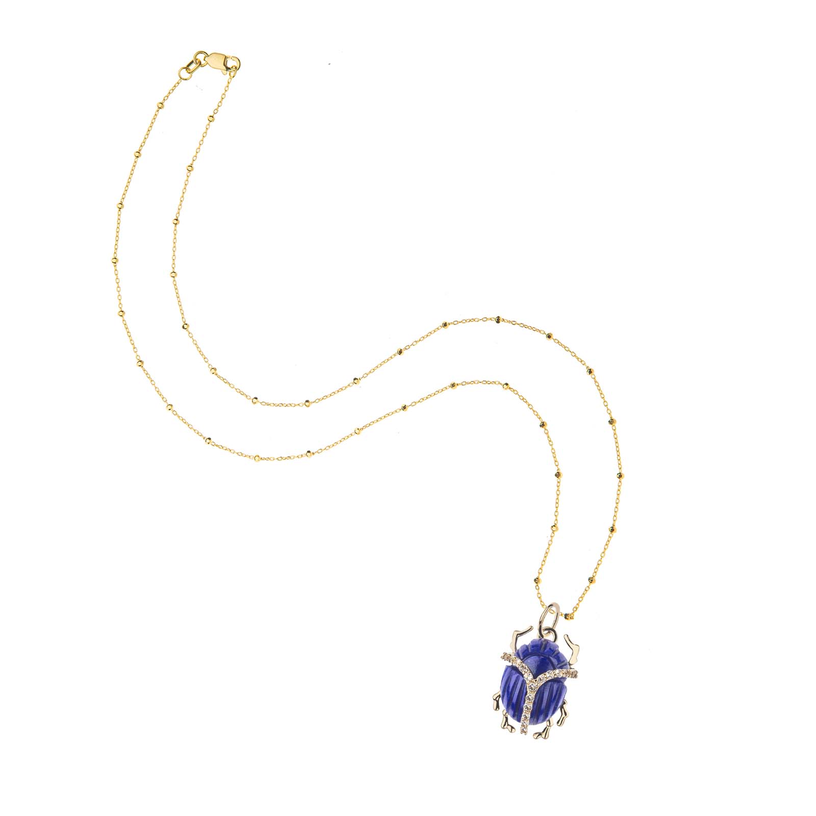 PROTECT Lapis Scarab Pendant in Solid Gold