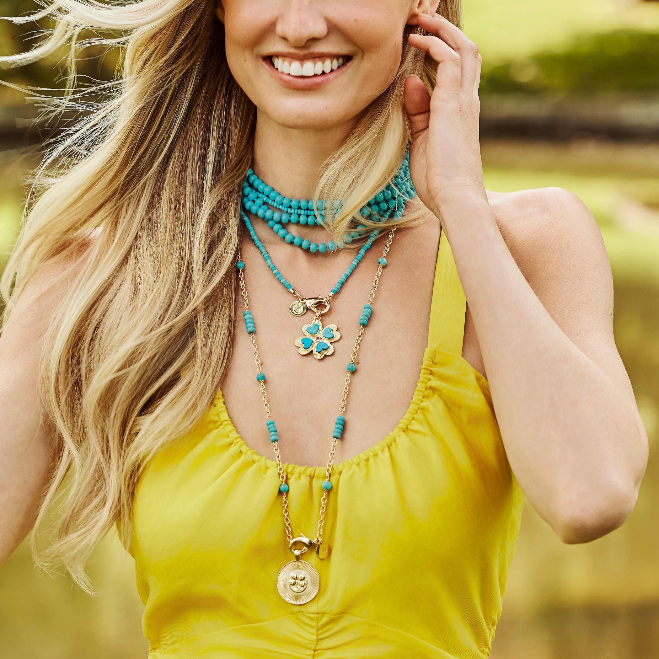 Jewel Box Carved Turquoise Station Necklace