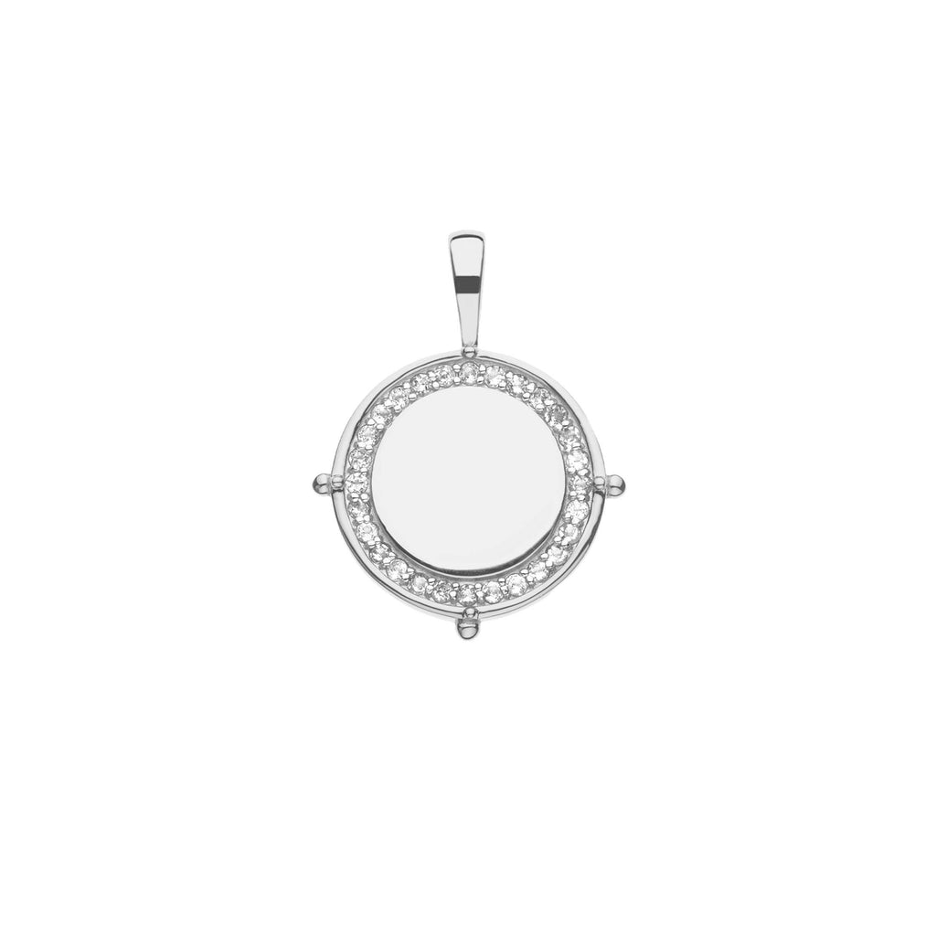 Embellished Personalized Petite Coin Pendant in Silver