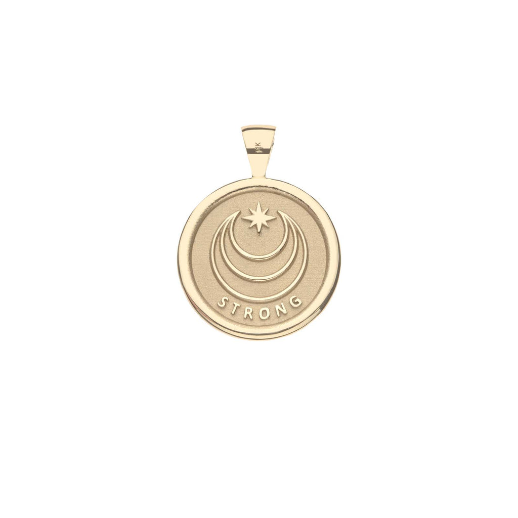 STRONG Rising Sun Small Embellished Pendant Coin in 14k