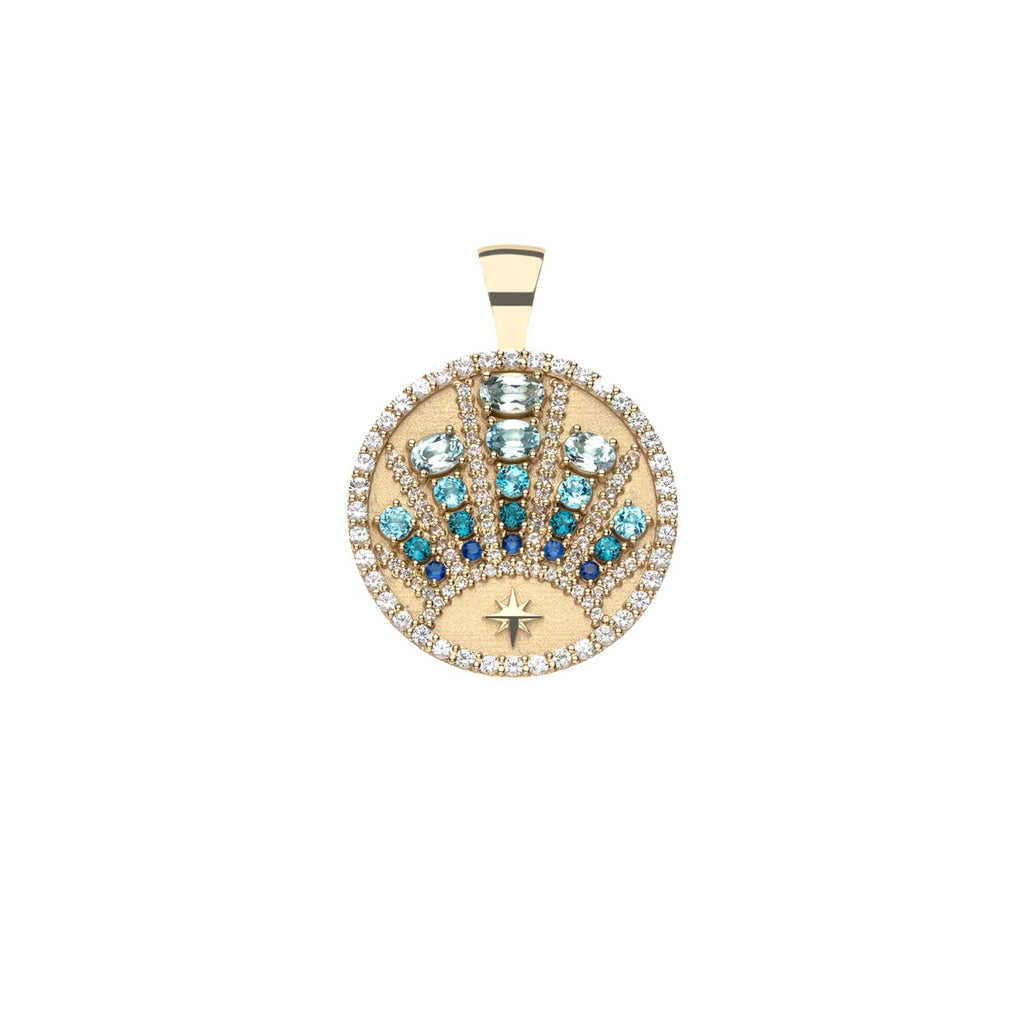 STRONG Rising Sun Small Embellished Pendant Coin in 14k
