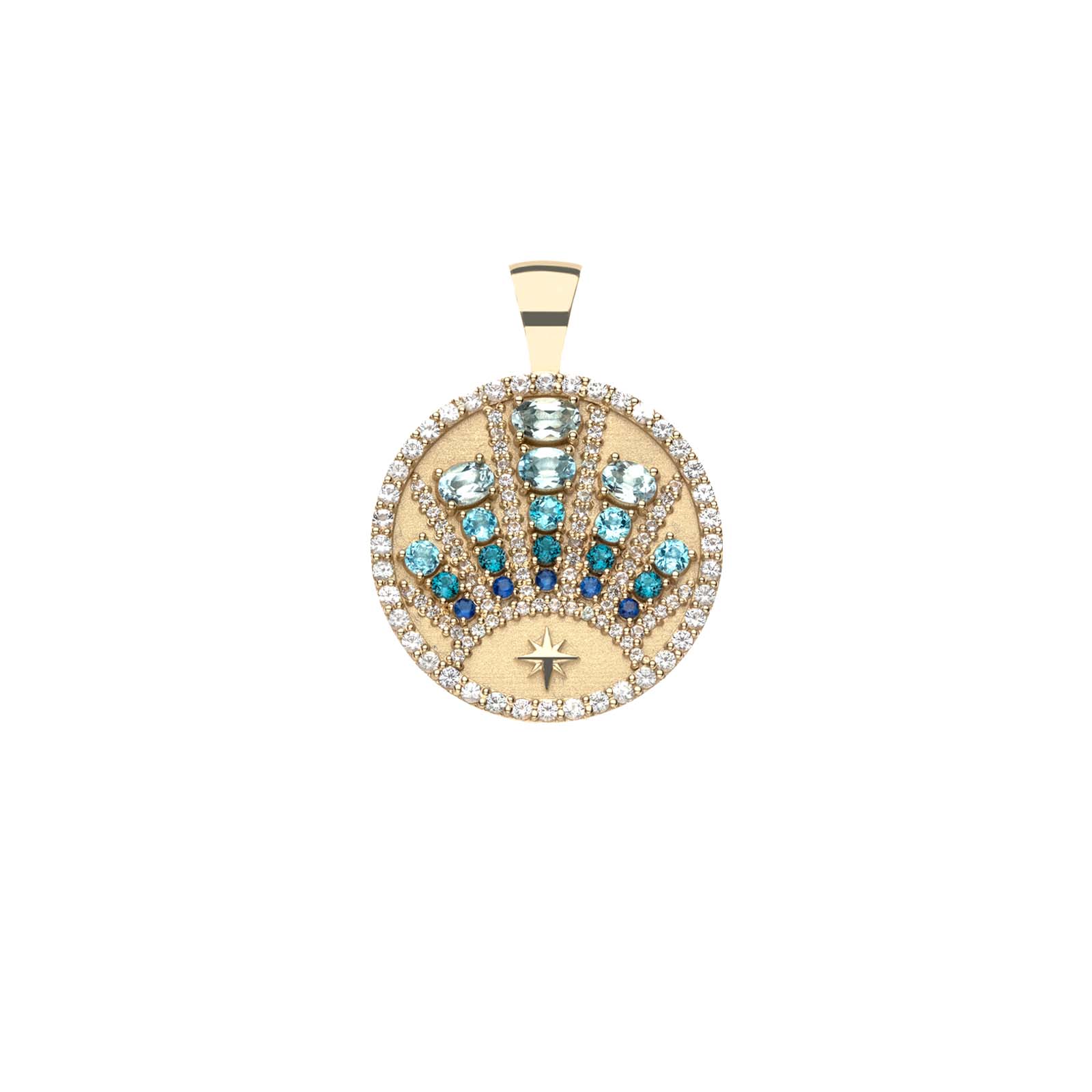 STRONG Rising Sun Small Embellished Pendant Coin in 14k
