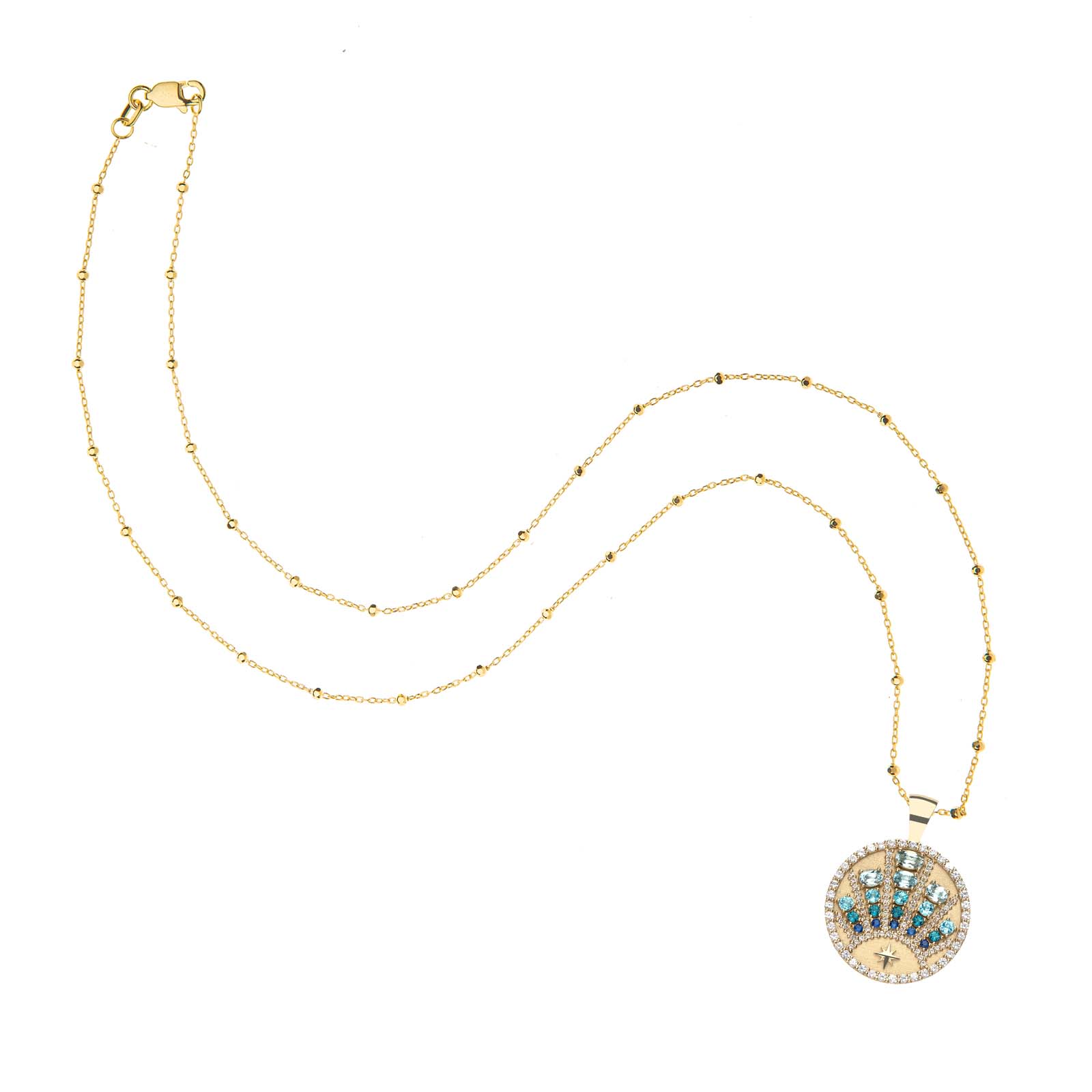 STRONG Rising Sun Small Embellished Pendant Coin in 14k