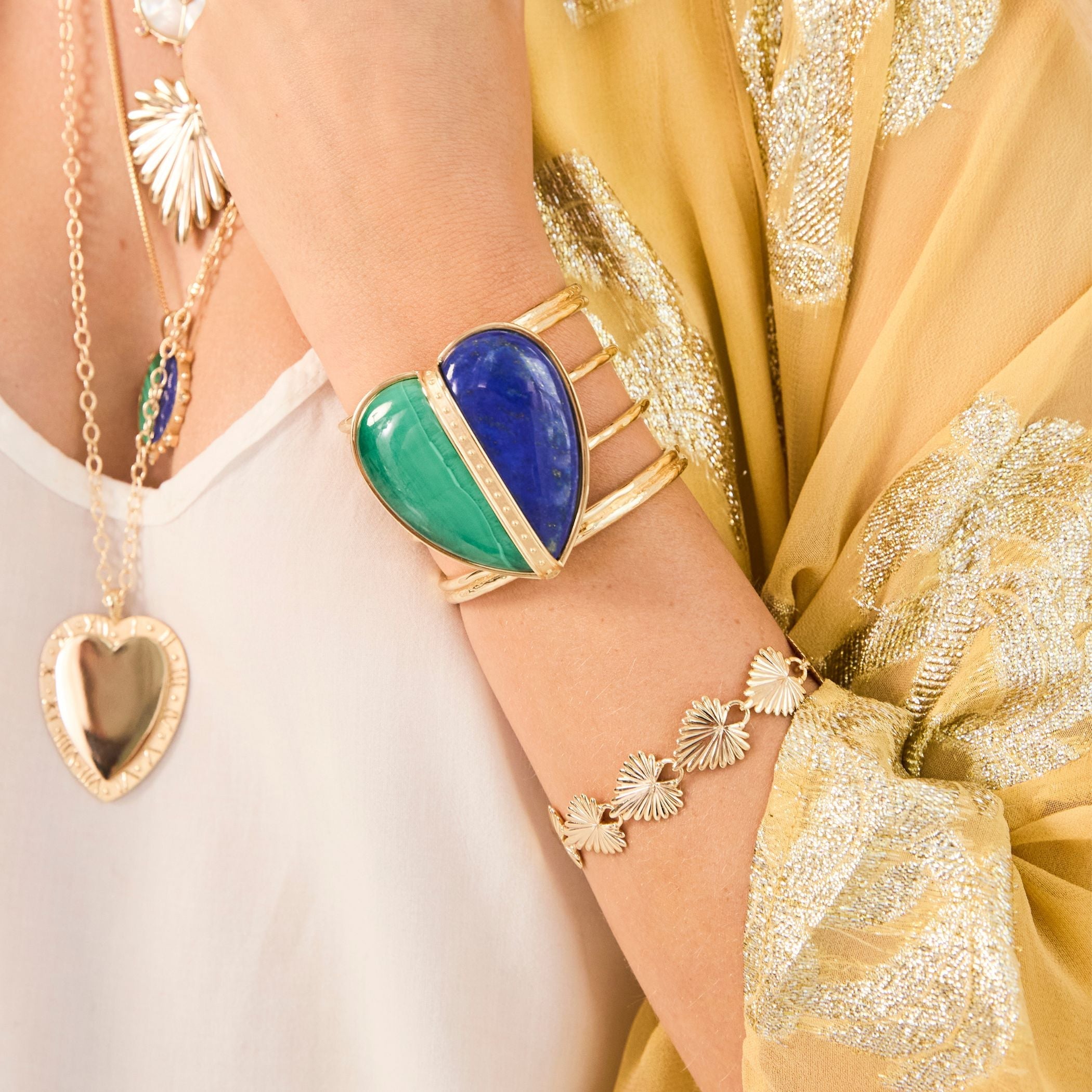 LOVE Split Carry Your Heart Cuff in Lapis and Malachite